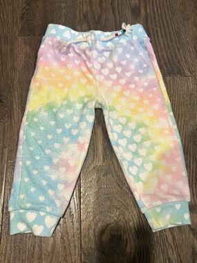 Sol Angeles Rainbow Heart Fleece Jogger Pants - Pastel colors 18-24 months